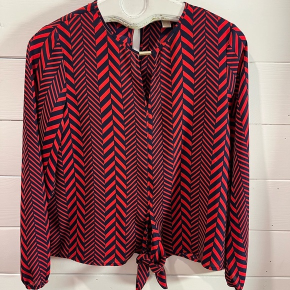 ❤️ MICHAEL MICHAEL KORS – Tie-Front Chevron Blouse – Size S - Picture 4 of 10
